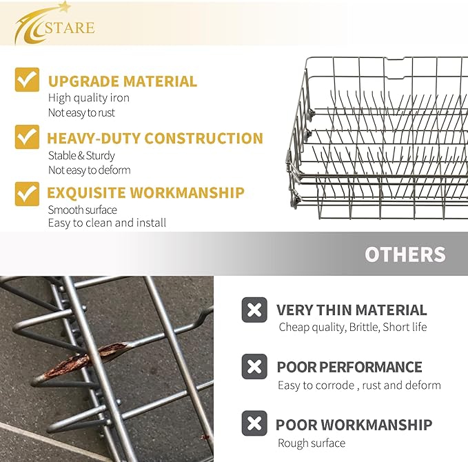 Upgraded DD82-01384A Dishwasher Lower Rack Replacement Parts for Samsung Dishwasher Parts DW80M2020US DW80R2031US DW80R2031UG Lower Dishrack Assembly 22.4" x 20.5" Dishwasher Bottom Rack Basket 1 Pack