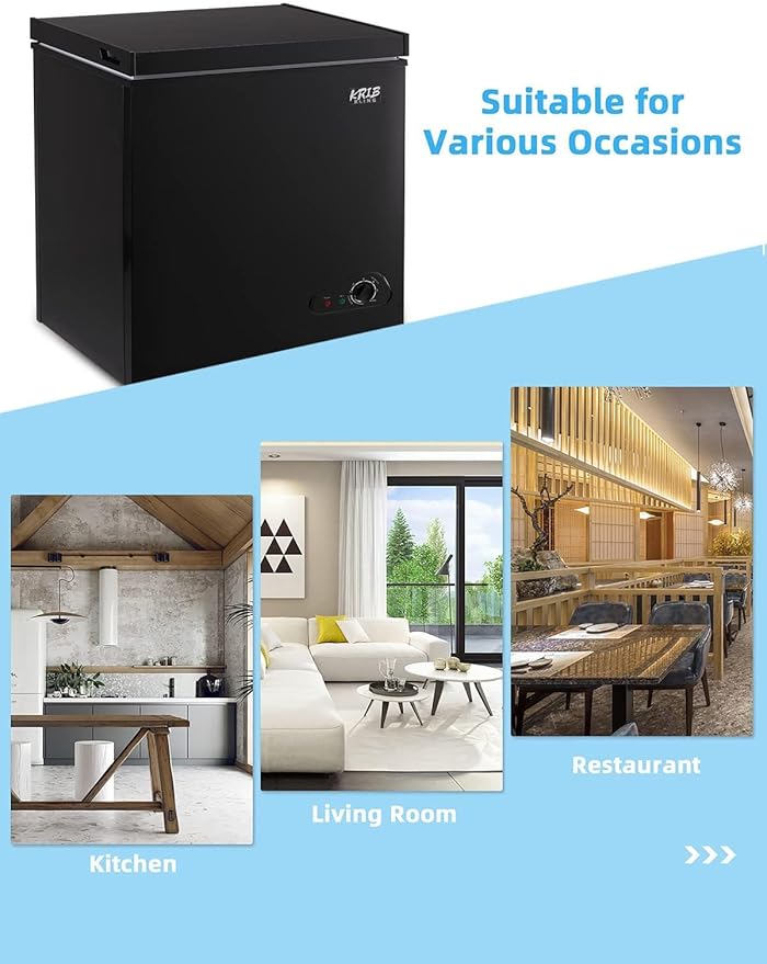Chest Freezer 5.0 cu.ft Mini Adjustable 7 Thermostat Compact Deep Freezer Top Door Low Noise with Removable Basket Black