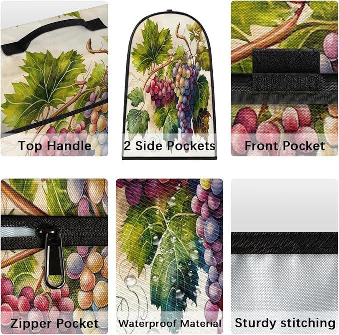 Kitchen Aid Mixer Cover Painting Fruit Grape Stand Mixer Cover Compatible with 6-8 Quarts Stand Mixers, Dust Covers with Zipper Pocket Foldable Washable Kitchen Aid Organizer Bag