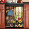 Pastoral Style Dishwasher Magnet Cover, Sunflower Birds Magnetic Dishwasher Door Decal Apples Floral Magnets Kitchen Decorative Sticker Refrigerator Magnets Decor Appliance Panel, 23x26 in
