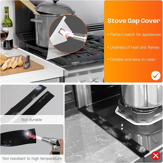 Stainless Steel Stove Gap Covers,Stove Gap Filler, Range Trim Kit, Stove Gap Guards, Heat Resistant and Easy to Clean, Easy retractable Length 13.8" to 27.5", Width 0.79",White(2PCS)