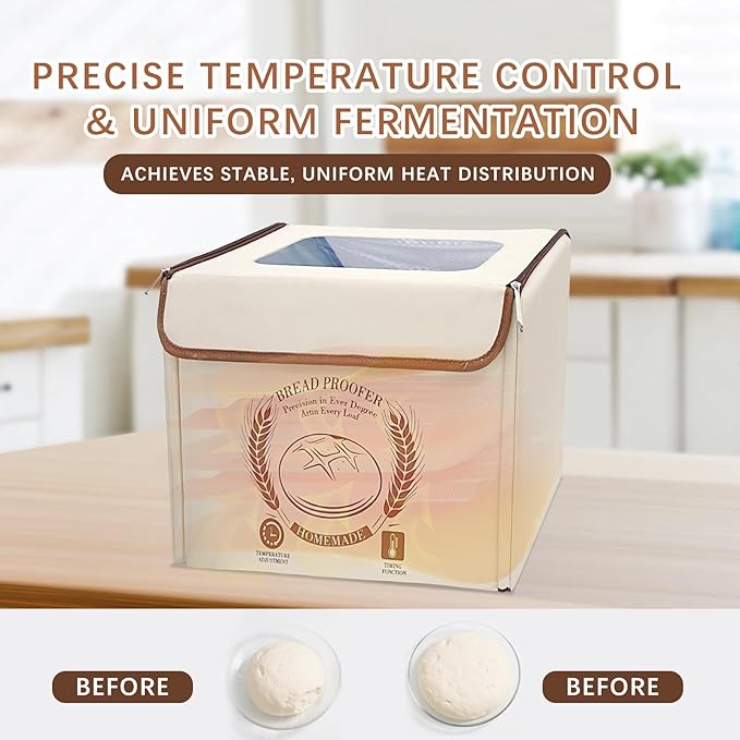 AICNLY Foldable Bread Proofing Box –Sourdough Starter Warmer Box with 77-122℉ Temp Control & 48H Timer, Insulated Fermentation Chamber for Sourdough, Yogurt, Pizza & Kombucha