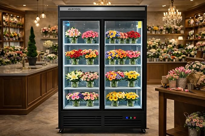 Commercial Beverage Refrigerator Display Fridge,Two SLIDING Glass Door Drink Cooler with LED Light Adjustable Shelves,ETL Sanitation,43 Cu Ft,47" Wide,Wheels Included