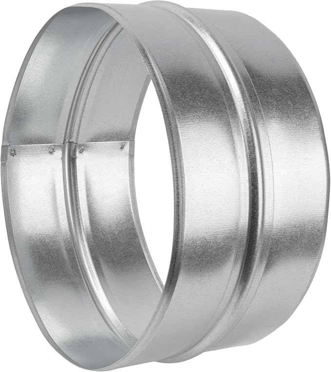Vent Systems 8'' Inch Galvanized Steel Duct Connector - Round Ventilation Duct Extension - Metal Vent Coupler - Metal Hose Coupling - Galvanised Pipe Connector