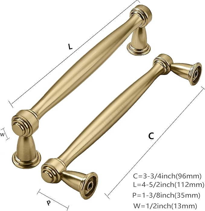 khtumeware 6 Pack 3-3/4 Inch(96mm) Brushed Brass Cabinet Pulls Satin Brass Kitchen Cabinet Handles Kitchen Cabinet Hardware for Cupboard Drawer Handles Dresser Pulls