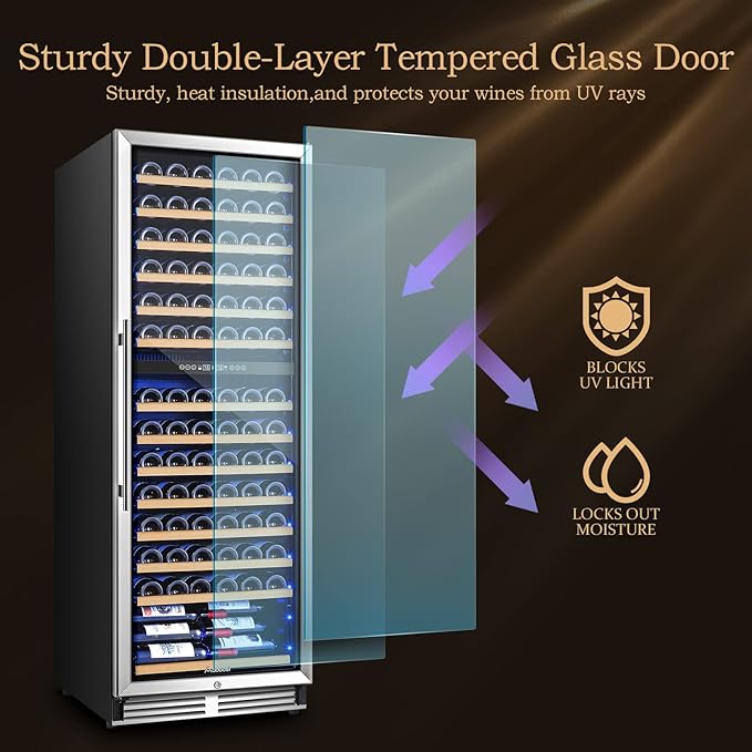 AAOBOSI 24 Inch Dual Zone Wine Fridge, 154 Bottles Wine Cooler Refrigerator，40-65°F Wine Refrigerator with 2 Glass Door，Built-in or Freestanding Fridge for Restaurant, Club, Lounge