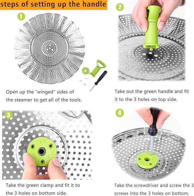 Vegetable Steamer Basket, Stainless Steel Folding Steamer Basket Insert for Veggie Fish Seafood Cooking, Expandable to Fit Various Size Pot (7.1" to 11" Triangle)