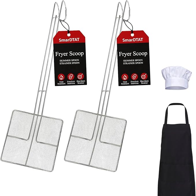 2PCS - Kitchen Spider Fryer Scoop Fry Skimmer Fryer Skimmer (2 spoons + 1 apron + 1 chef's hat)