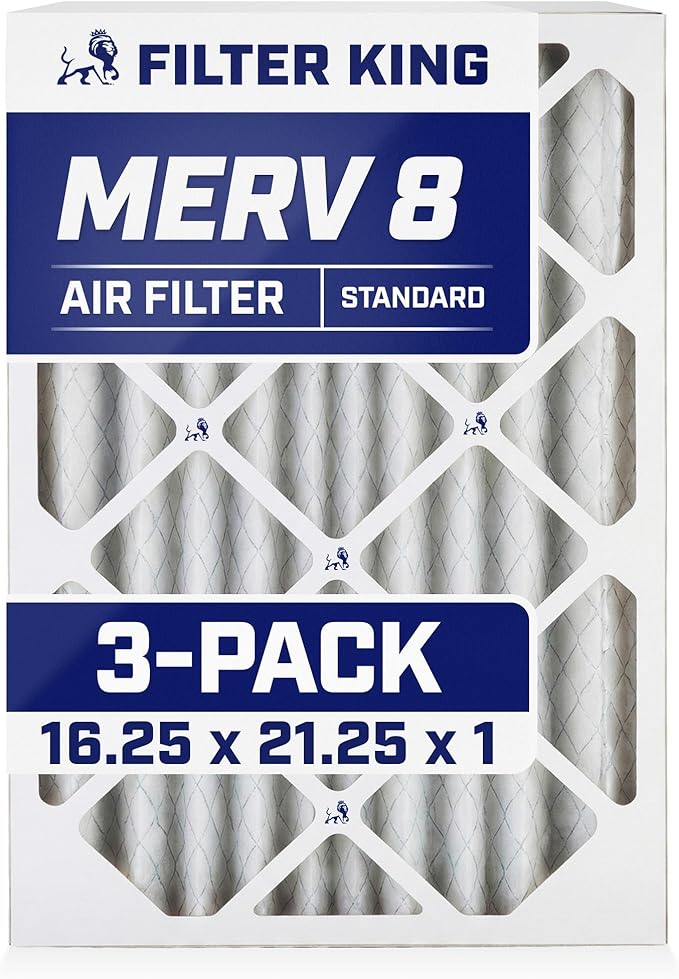 Filter King 16.25x21.25x1 Air Filter | 3-PACK | MERV 8 HVAC Pleated A/C Furnace Filters | MADE IN USA | Actual Size: 16.25 x 21.25 x .75"