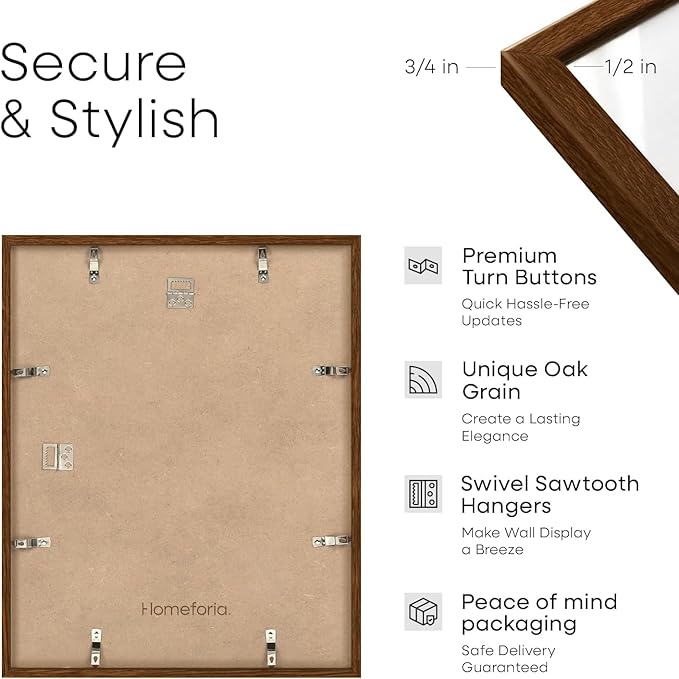 Homeforia 15x18 Diploma Brown Frame, High End Dark Oak 15by18 Certificate Wood Frames with Mat 11x14, 15 x 18 Walnut Wooden Document Frame, Graduation Degree Frames, Tempered Glass, Wall Kit, Set of 2