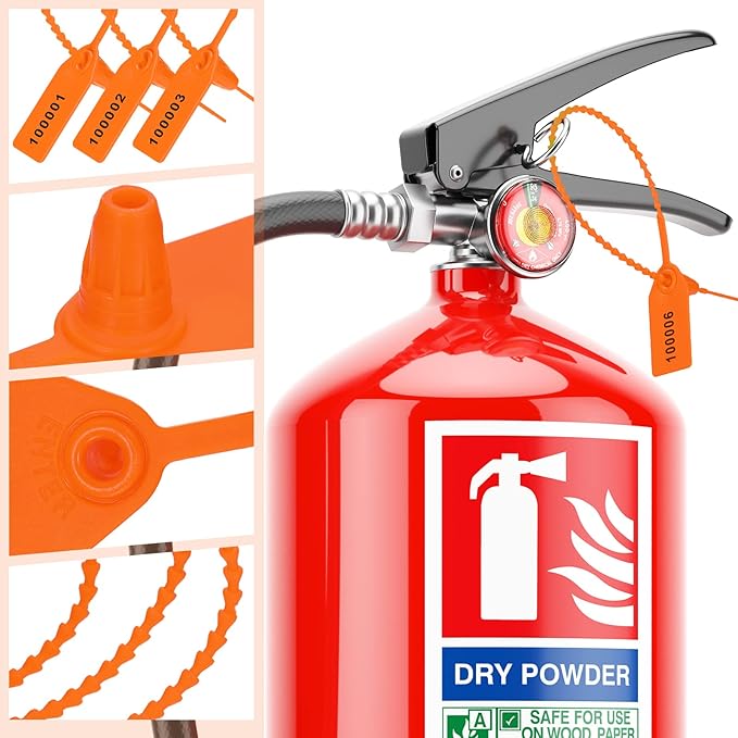 1000 Pcs Plastic Tamper Seals Fire Extinguisher Tags Security Tags Seals Safety Numbered Zip Ties Labels Safety Disposable Self Locking Signage 250 mm Length (Orange)