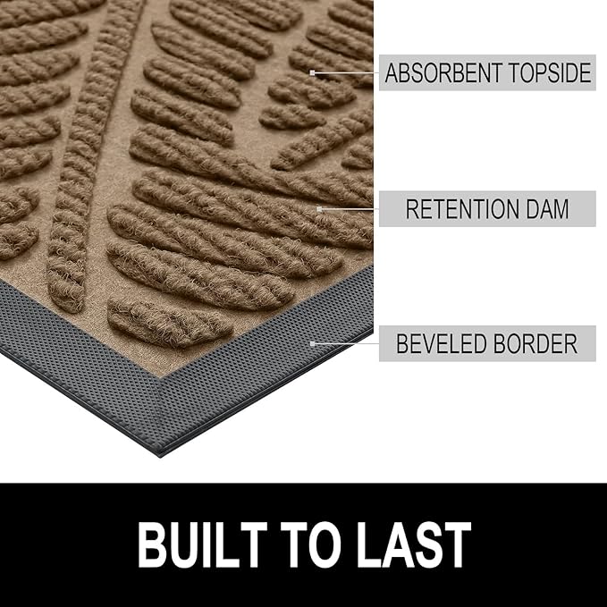 Colorxy Waterproof Doormat, Sturdy Natural Rubber Front Indoor Mat, Non Slip Low Profile Outdoor Door Mat, Stain and Fade Resistant Floor Mats, Easy Clean Patio Entry Mat, 59''x36'', Light Brown