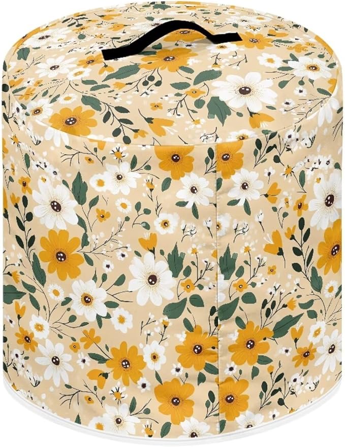 Kitchen Appliance Dust Cover for 6 Quart Pressure Cooker/Air Fryer/Rice Cooker Dust & Stains Protection Cover with Top Handle and Storage Pocket Yellow White Daisy Flowers