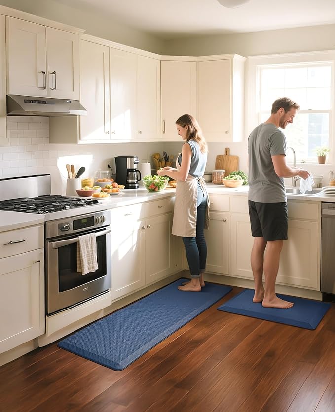 Ophanie Kitchen Mats for Floor, 3/4 Inch Thick Kitchen Rugs, 20'' x 60'' Anti Fatigue Standing Cushioned Mat, Waterproof,Comfort Ergonomic Mat for Office, Home, Sink,Blue Non-Slip Bottom