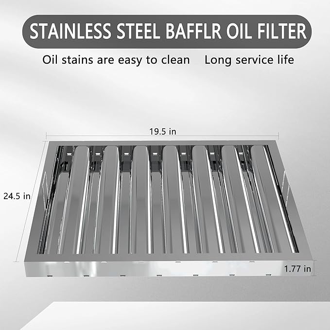 Stainless Steel Commercial Kitchen Hood Filter, Range Hood Baffle Grease Filter for Restaurant Exhaust Hoods, UL/NSF Listed, 19.5W x 24.5H Inch 7 Grooves Hood Filters（5 Pack）