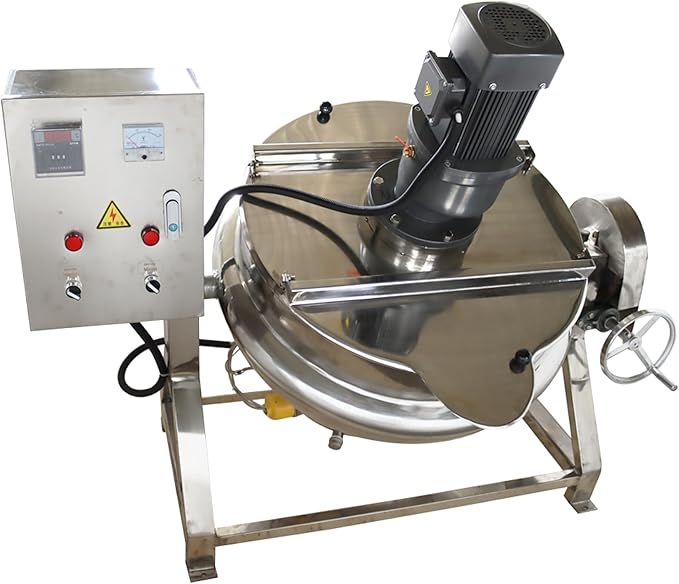 Commercial Cooking Pot Electric Jacketed Kettle with Stirrer Stainless Steel Tiltable Jacketed with Mixer 13.2 Gallon Capacity for Soup Chili Sauce Beverage Jam Porridge 220V