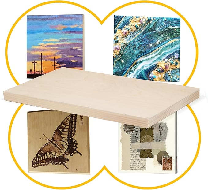Falling in Art 2 Pack Unfinished Wooden Canvas Panels, 12x36 Gallery Birch Wood Panels Kit, 1 1/2" Deep Art Cradle Boards for Acrylic Painting, Pouring and Burning