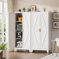 Metal Kitchen Pantry Cabinet, 61" White Farmhouse Storage Cabinet with 2 Vintage Barn Doors and 3 Adjustable Shelves, Rustic Freestanding Cupboard for Kitchen,Home Office Living Room,Dining Room