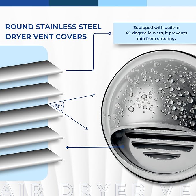 Fits 8" Neck Dryer Duct | Stainless Steel Round Exhaust Air Dryer Vent Cover Hood with Rubber Seal - Rust-Resistant, Weatherproof and Efficient Airflow Exterior Wall Outlet Duct Ventilation Grille