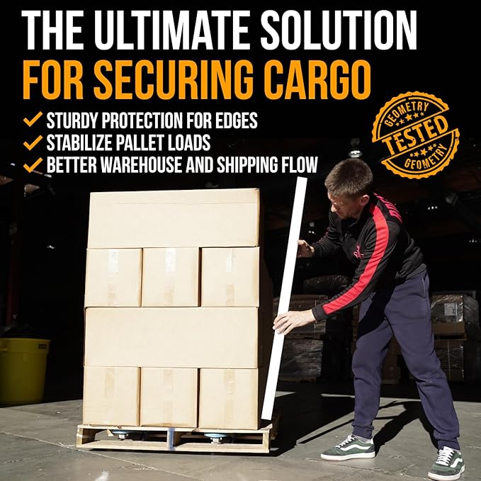 24" x 2" x 2" Reinforced Cardboard Edge Protectors, White (Pack of 48) – 0.225" Thick Extra Heavy-Duty Cardboard Corner Protectors – American Quality V-Board Pallet Edge Protectors