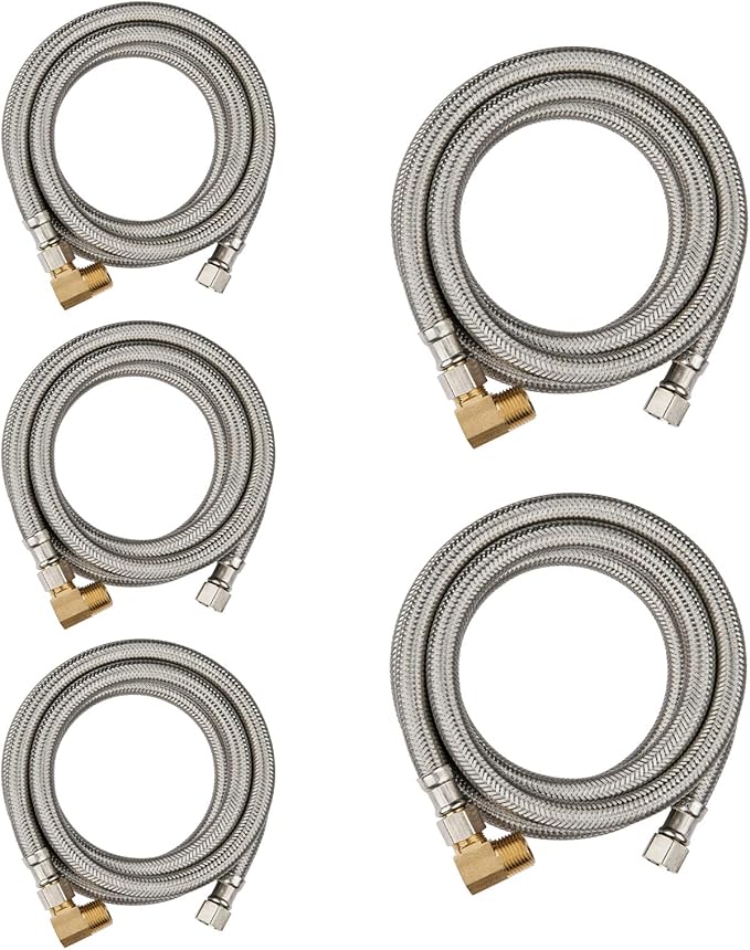 5 Pack Foskan 6FT Stainless Steel Dishwasher Hose With 3/8" Comp x 3/8" MIP 90° Elbow,Flexible Water Line Connector for Standard Dishwashers （6FT）