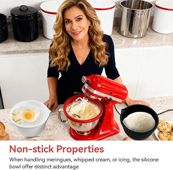 Silicone Liners for KitchenAid 4.5 Qt Tilt-Head Stand Mixer(Only), Odourless,Thicker, Cold/Heat-Resistant & Non-Stick, Easy Clean, Fits 4.5 Quart Mixing Bowl, Set of 3 with Lids
