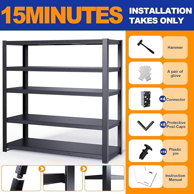 Garage Shelving Unit, Heavy Duty Storage Shelves, 24" D x 55" W x 84" H, Adjustable Metal Rack, Industrial Shelving for Basement, Garage, Basement
