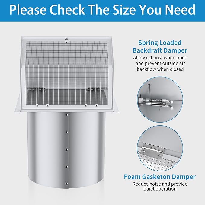 6 Inch Hooded Wall Vent with Screen and Damper,Wall Exhaust Vent Cover Cap,Dryer Vent Cover Outside,External Extractor Wall Vent Hood for House Kitchen Range Hood Air Ventilation White