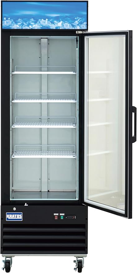 Kratos Commercial Display Freezer, 27" Wide One Glass Door Merchandising Freezer, Black, Mobile, 13 Cubic Ft, LED Lighting, 115V (67K-216)