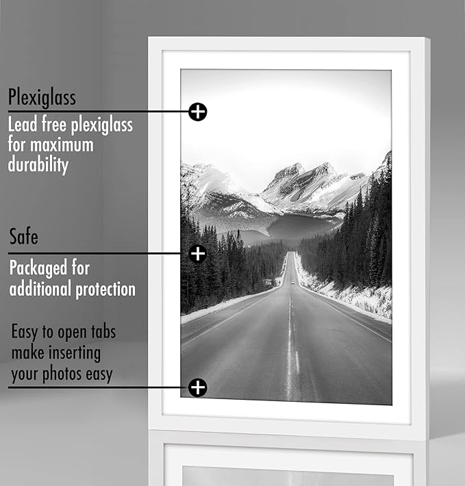Americanflat 13x19 Picture Frame with Polished Plexiglass - Set of 5 - Use as 11x17 Frame with Mat or Display 13x19 Photo Without Mat - Galleria Collection - Picture Frames for Wall Display - White