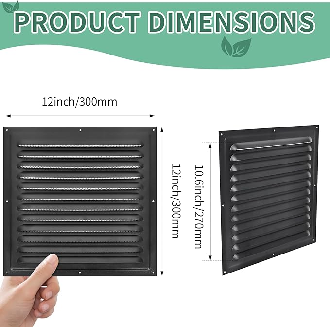 Gable Vents (12" x12" 2Pcs) Aluminum Walls, Lofts, Garages More, More with Screens, Metal Shed Vents, Outdoor Houses, Loft Ceiling Reinforcement, Square Vents, Blinds, Exterior Grille(Black)