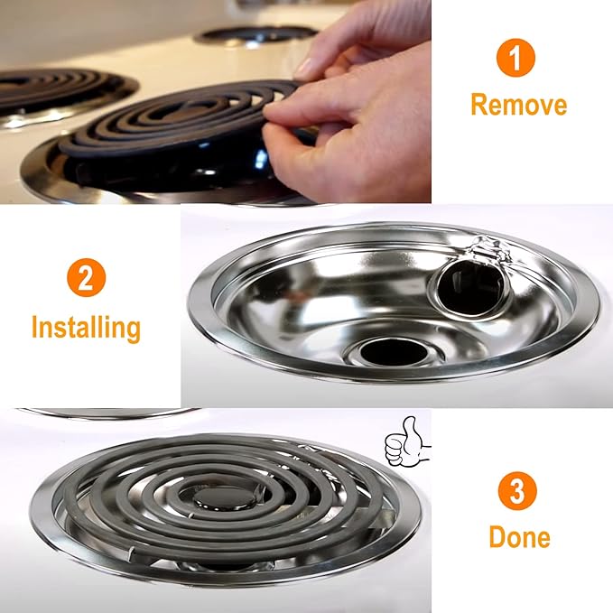 Stove Burner Covers,Replacement Chrome Drip Pans for Frigidaire Kenmore 316048413 and 316048414,4 pcs (4x6")