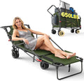 LEVELEVE Heavy Duty Folding Wagon - 2-in-1 Collapsible Cart, 650lb Capacity, All-Terrain Wheels w/Brakes & Side Pockets (Army Green)