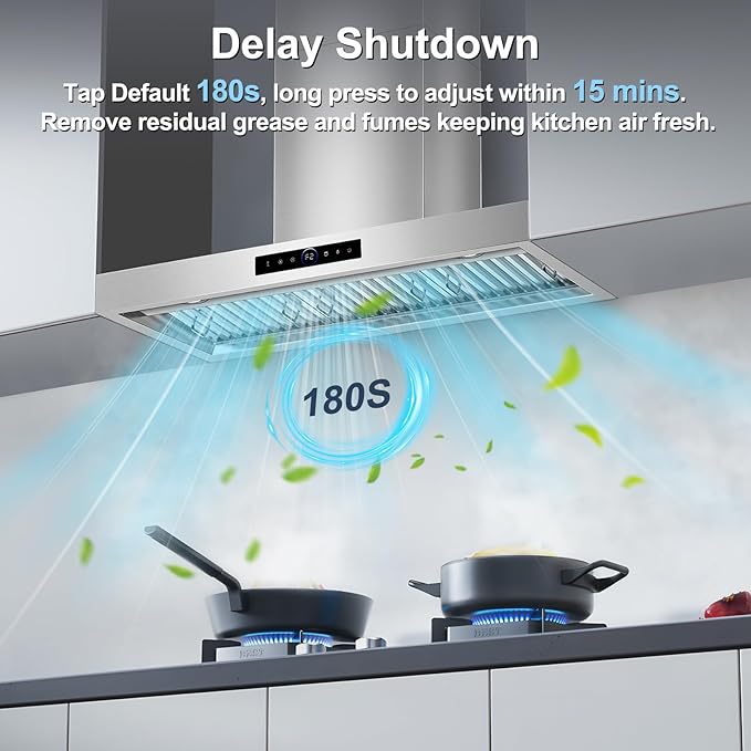 36 inch Range Hood Wall Mount, 1200 CFM with 4-Speed Gesture Sensing & Touch Control, Stainless Steel Kitchen Stove Vent Hoods with 2 LED Lights, Time Setting, Dishwasher-Safe Baffle Filters