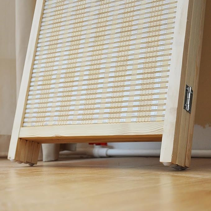 4 Panel Bamboo Room Divider and Folding Panel Screen,Bamboo Panel Divider for Room Separation,Beige,67" H x 61.4" W