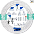 NSF Certified 1/4" O.D. Push to Connect Fittings for RO (Reverse Osmosis) Water Filter（with Shut-Off T Valve）18 pcs+30 feet 1/4" Water tubing.