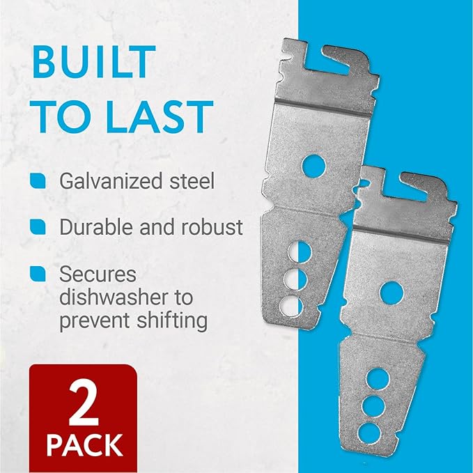 IMPRESA Undercounter Dishwasher Bracket Replacement - Easy Installation & Mounting Bracket - Durable Galvanized Steel & Dishwasher Anchor Clips - Pack of 2, 3 in x 1 in