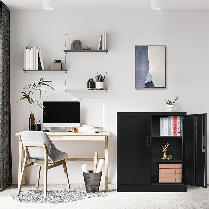 BESFUR Metal Storage Cabinets with Adjustable Shelves and Doors, 36" H Black Locking Storage Cabinet for Home, Office, Garage, Utility Room and Basement