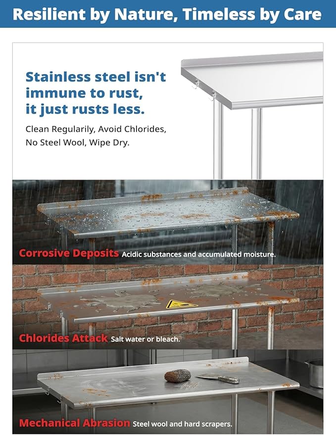 All-Stainless Steel Prep Table, 24 X 48 Inches, with Wheels and Adjustable Undershelf, Heavy-Duty for BBQ,Restaurants,Hotels,Workshops,Kitchens,Gardens, and Garages