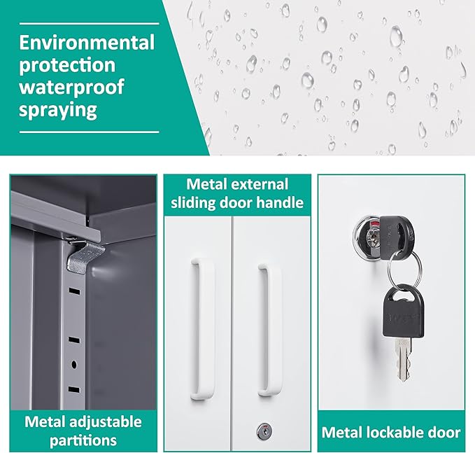 SISESOL Storage Cabinets With Doors And Shelves, 71'' Metal Garage Cabinet Locking, Adjustable Layers For Home Gym, bathroom, kitchen, office, Gray White