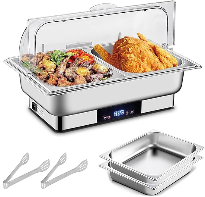 Electric Chafing Dish, 12 QT Full Size Buffet Servers and Warmers with Temperature Control Display Stainless Dish Set Pan for Catering Food Warmer for Catering Parties