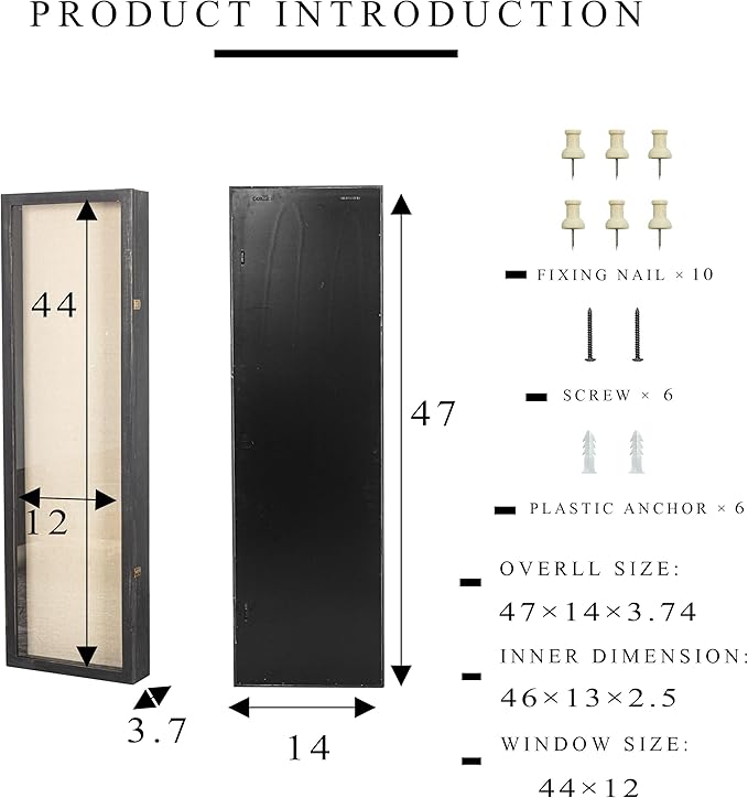 Freezing point Shadow Box Frame 14x47 Flower Shadow Box Pin Display Case Cabinet Picture Frame with Linen Back Memorabilia Awards Medals Badge Bouquet Wedding Memory Box for Keepsakes Long Black