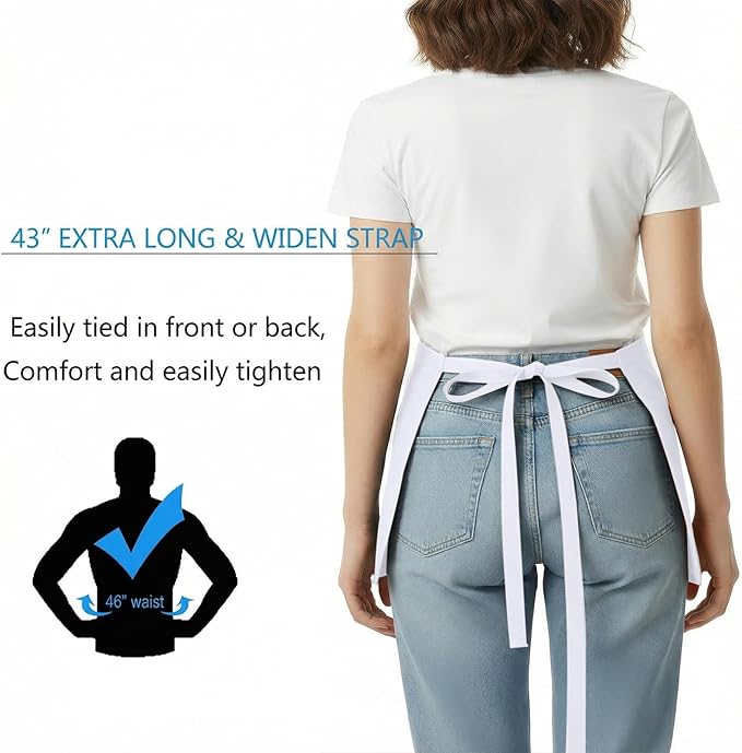 BOHARERS Waist Apron with 3 Pockets - Black Waitress Waiter Server Short Aprons