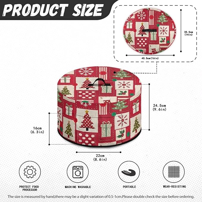 Christmas Tree Gift Snowflake Print Slow Cooker Cover with Accessory Pocket and Top Handle for Dust Protection and Easy to Remove Kitchen Appliance Organizer for Kitchen Christmas Decor