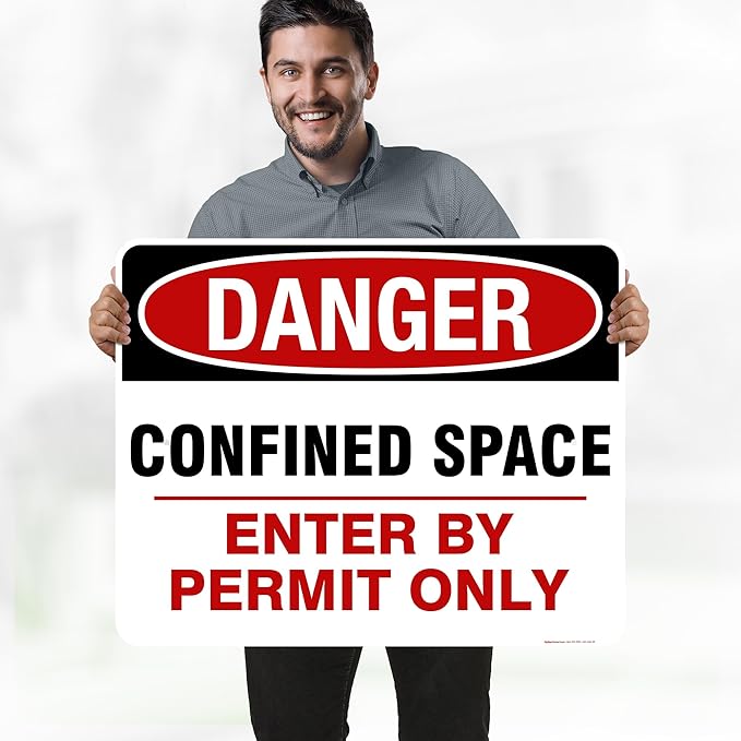 Danger Confined Space Enter By Permit Only Sign, 24x30 Inches, Rust Free .063 Aluminum, Fade Resistant, Made in USA by My Sign Center