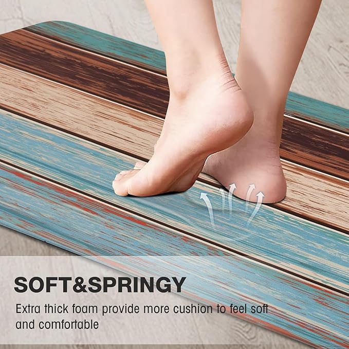 MAYHMYO Anti Fatigue Kitchen Mat - Set of 2 - Farmhouse Design Comfort Mats - Cushioned, Non Slip Floor Mat,17.3 x 29 x 0.4 inch + 17.3 x 59 x 0.4 inch