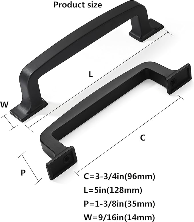Khtumeware 6 Pack 3-3/4 Inch Cabinet Handles - Matte Black Drawer Pulls for Kitchen, Cupboard, Hardware