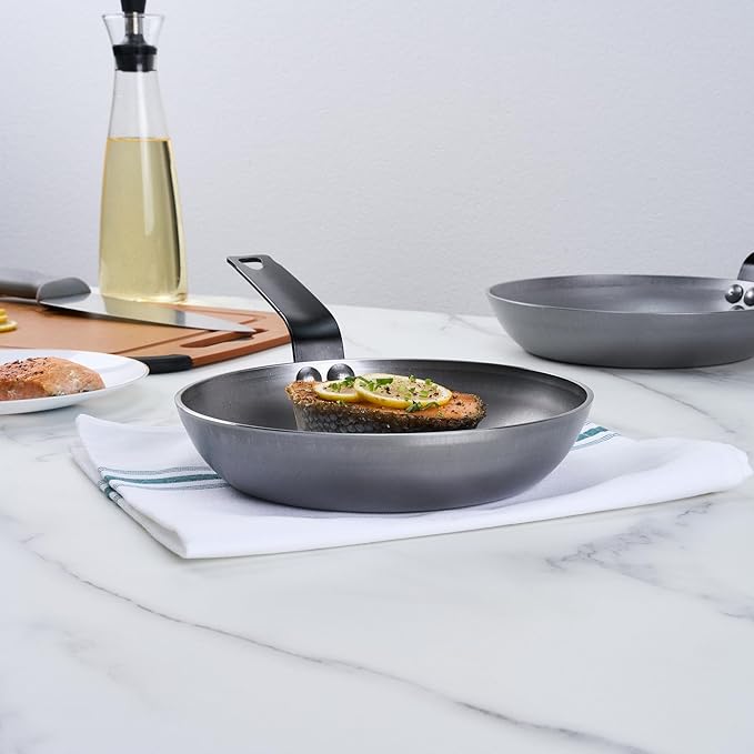 Restaurantware Met Lux 8 Inch Fry Pans, 6 No-Stick Frying Pans - Induction-Ready, Triple-Riveted, Silver Carbon Steel Cooking Skillets, Durable, For Searing, Sauteing, And Browning Food