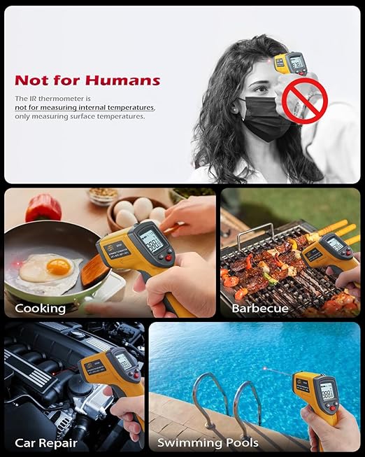 Infrared Thermometer Laser Temperature Gun, Digital Surface Heat Temp Gun Non-Contact for Cooking Food, Pizza Oven, Griddle Meat, Refrigerator, HVAC, Grill, Engine -58℉~986℉