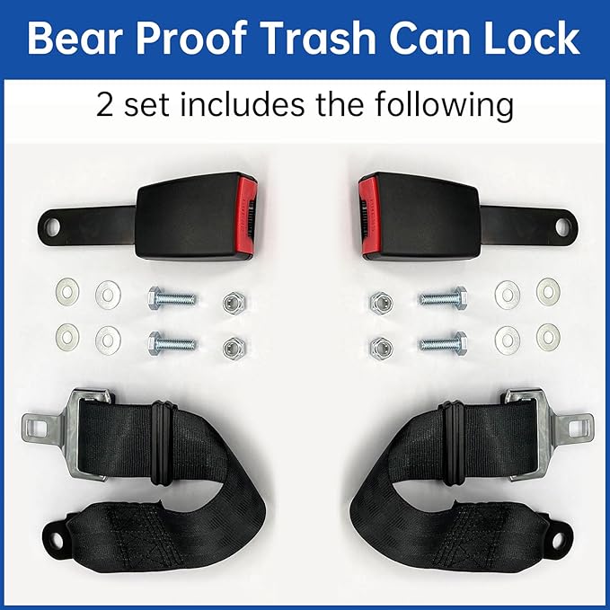 Trash Can Locks for Animals, (2PCS) Raccoon Bear Proof Trash Can Lock, Long Lasting Strap Lid Garbage Can Lock for Out Door Garbage Can